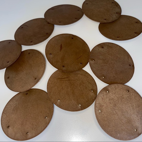 2 Large Buttons White Leather Brown Round Vintage Flat Back 2 1/2” Upholstery - Picture 7 of 8